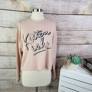 Kittenish Women's Pink Long Sleeve Distressed Cropped Sweater Size Medium‎